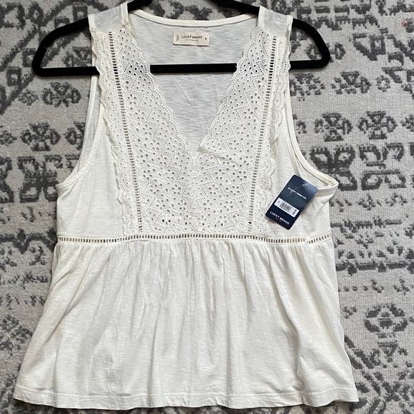 Lucky Brand Cream Lace Accent Tank Top NWT - Picture 1 of 3